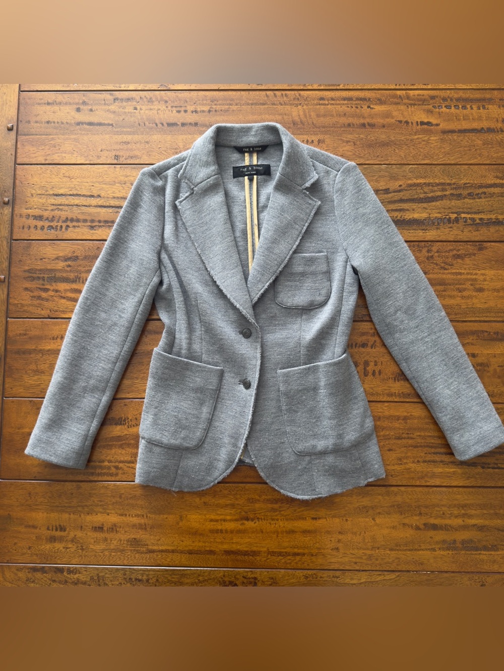 rag & bone Gray Knit Blazer Jacket Two-Button Patch Pockets Women's XS